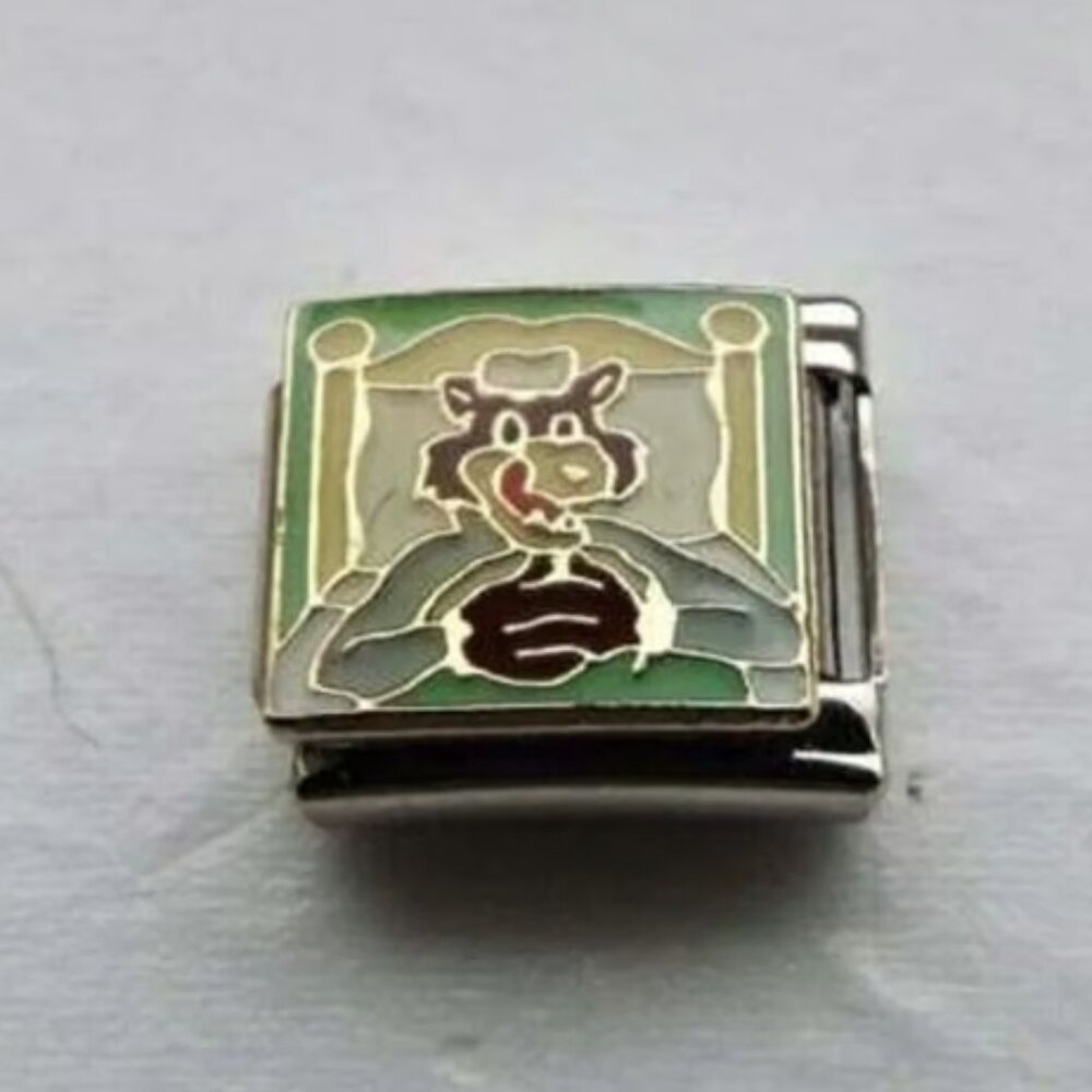 Big Bad wolf as Granny enamel 9mm stainless steel italian charm bracelet link